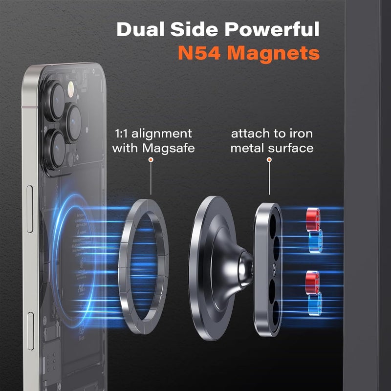 A2C All-Metal Gym Magnetic Phone Holder for MagSafe,High-End Workout Essentials for Men Women,[Dual N54 Magnet] Portable Phone Mount Gym Accessories Compatible with iPhone 17 16 15 14 13 12 (Gray) - Image 3